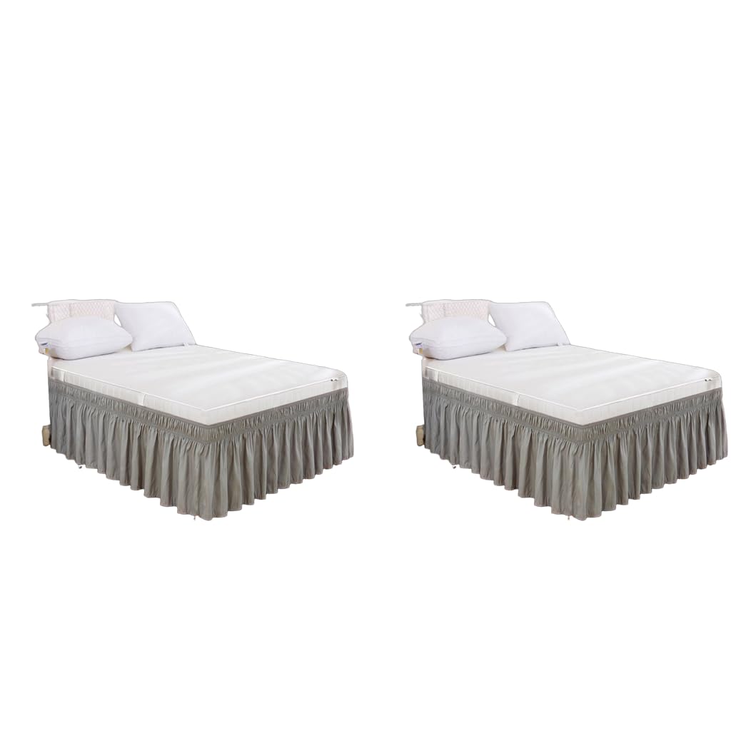 HASTHIP Bed Skirt for Single Bed 75x39 in featuring Pleated Minimalist Design in Grey | 15 in Drop Polyester Cotton Dust Cover