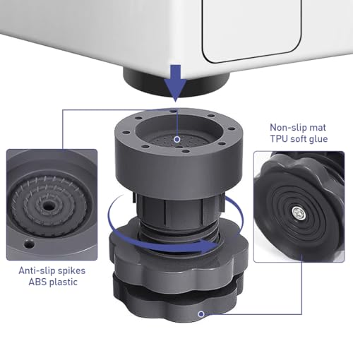 HASTHIP® 4Pcs Adjustable Anti Vibration Pads for Washing Machine, Dryer, Fridge – Noise Cancelling, Anti-Slip Leveling Feet, Shock Absorbing Support Stabilizer with 2.7 Inch Height, Floor Protection