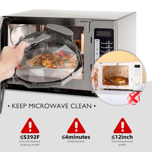 HASTHIP® Microwave Cover for Food 11.8 Inch, Microwave Splatter Guard Dome Lid with Handle and Steam Vent, Clear Plate Cover with Water Storage Box, BPA-Free Kitchen Accessories (Grey)