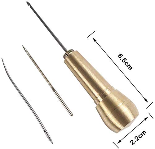 Copper Handle Stitcher with 3 Needles Sewing Awl Hand Stitcher Shoe Repair Tool for Canvas Leather Needle Thread Inserter