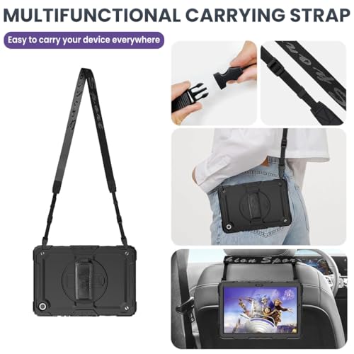 HASTHIP® ZORBES Samsung Tab A9 Plus 11 Inch Case 2023, Silicone Protective Tablet Cover with 360° Rotating Hand Grip, Kickstand, Stylus Holder & Detachable Shoulder Strap