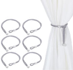 HASTHIP® 6pcs Adjustable Magnetic Curtain Tiebacks, Pearl Decorative Rope Holdbacks for Drapes, No-Drill Curtain Holdbacks, Grey Window Treatment Tie Backs for Home Bedroom Office