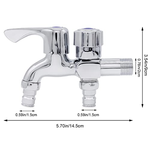 Silver 2 in 1 Brass Two Way Dual Tap for Washing Machine with Wall Flange,Chrome Plated Copper for Bathroom & Kitchen