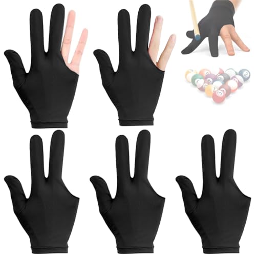 HASTHIP® 5Pcs Snooker Gloves for Men & Women, Breathable Spandex 3 Finger Billiard Gloves for Left Hand/Right Hand, Universal Size, Durable & Comfortable for Precision Cue Grip, Ideal for Matches