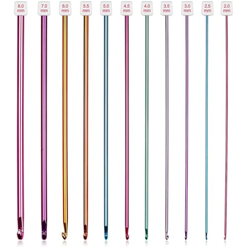 HASTHIP® 11PCS Long Crochet Hook Set, 2.0-8mm Aluminum Knitting Needles Set Crochet Hooks, Beginners Metal Multicolour Knitting Tools Set Knitting & Crochet Supplies for Beginners