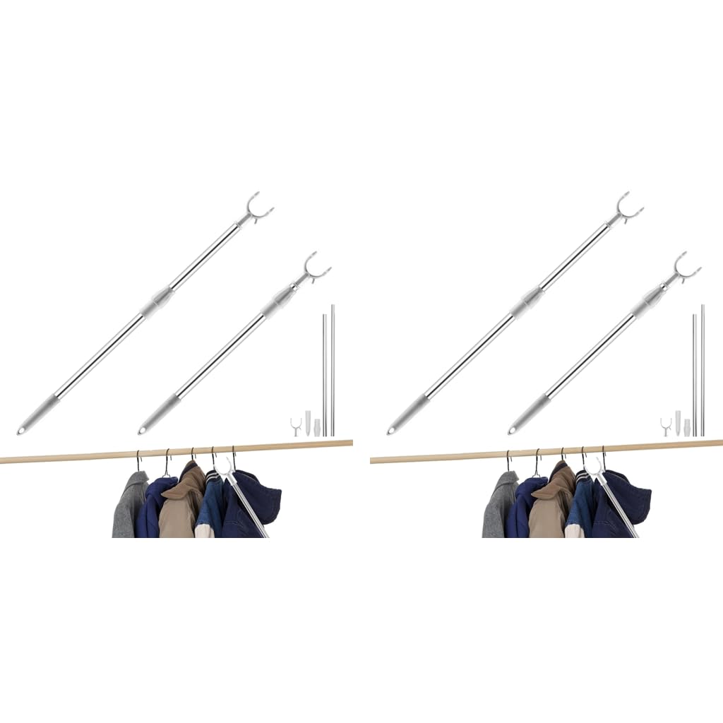 HASTHIP Retractable Clothesline Pole for Indoor and Outdoor Use featuring 32.6 to 56.2 in Telescopic Rod with Zinc Alloy Prongs | 2PCS