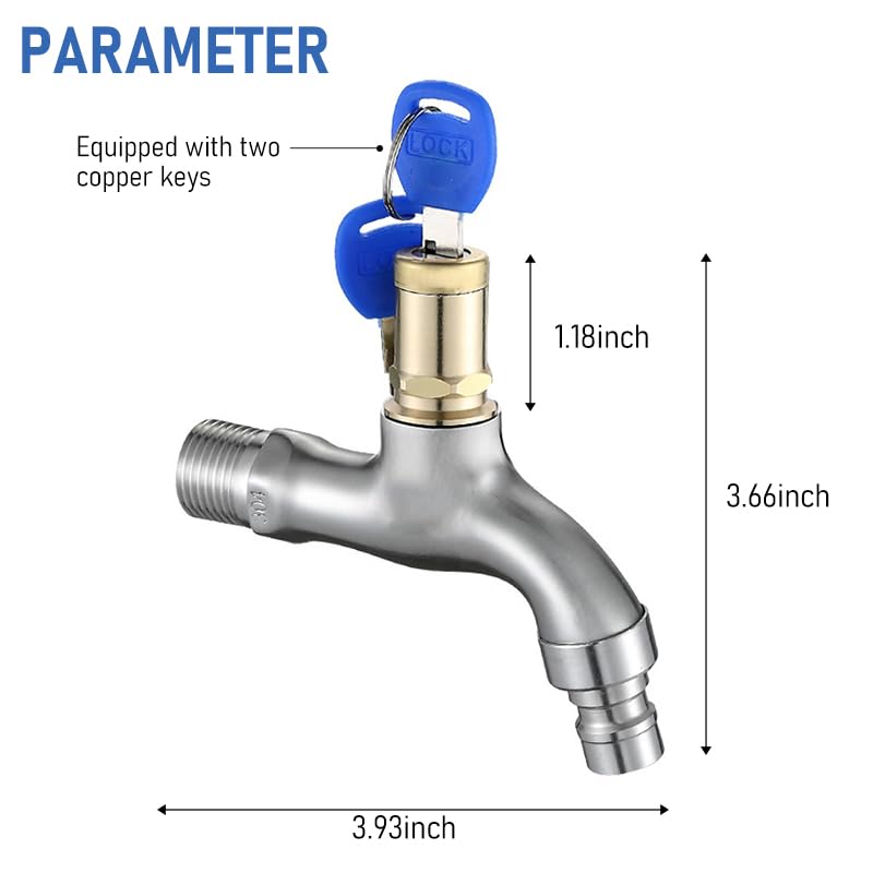 Washing Machine Tap with 2 Copper Keys, 1/2" Thread Water Tap Lockable Faucet, Faucet Locks Outdoor, Washing Machine Taps with Wall Flange for Bathroom/Kitchen, Chrome-Plated Copper