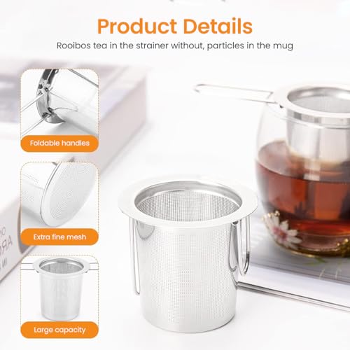 HASTHIP® 304 Stainless Steel Tea Infuser with Folding Handles,5 Inch Fine Mesh Filter for Loose Leaf Tea,Green Chamomile Fits Teapots Mugs and Cups Durable Reusable Strainer