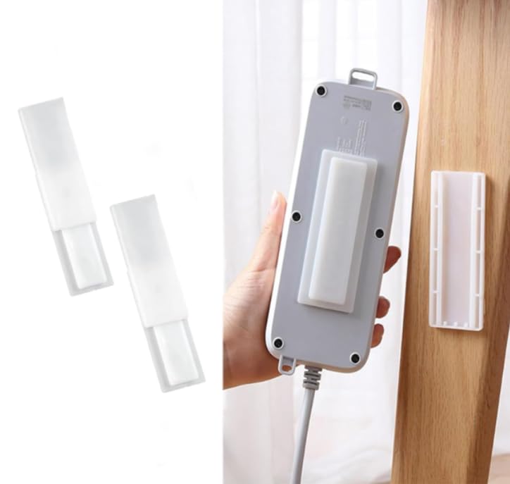 HASTHIP® 2 Pcs Power Strip Holder, Self Adhesive Wall Mount Socket Organizer, Punch-Free Cable Management Clips, Reusable Extension Lead Fixator, Cord Organizer for Desk, Home, Kitchen, Office