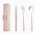 HASTHIP® Travel Silverware Set with Case,Portable Lunch Utensils Set,Reusable 18/8 Stainless Steel Flatware Compact Cutlery for Work School Camping Pink