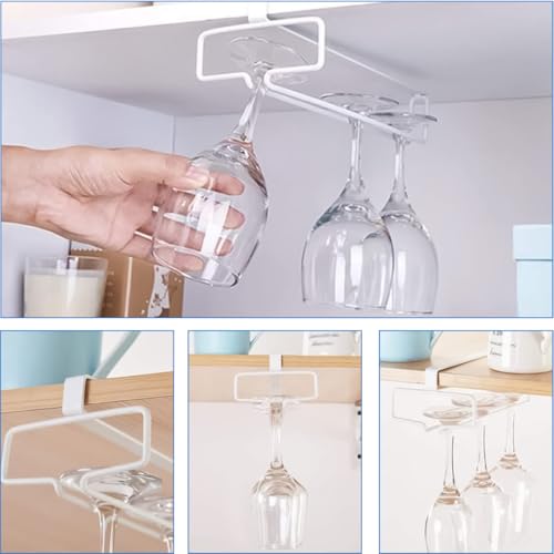 HASTHIP® 2 Pack Wine Glass Rack Cup Upside Down Hanging Holder Organizer Hangers for Overhead Cabinet Wall Mounted Stemware Holder for Bar 2 PCS