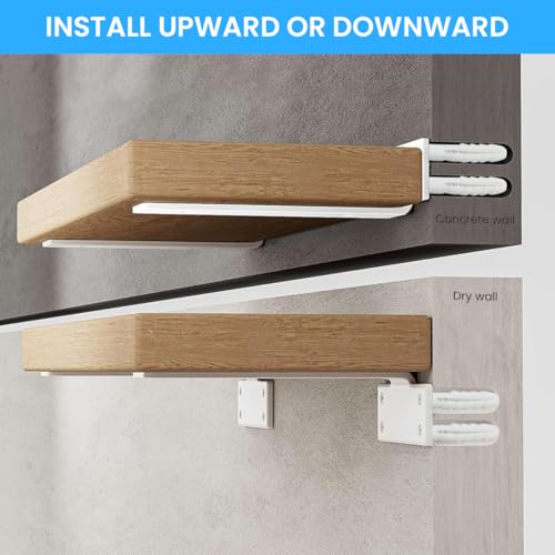 HASTHIP® 2Pcs Floating Shelf Brackets 6'' T-Shape Carboon Steel Rack for Hanging Shelf, Floating Shelf Support Brackets, Screw-Fixed Metal Rack Wall-Mounted Shelf Hardware, White