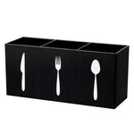 HASTHIP Acrylic Cutlery Storage Organizer for Kitchen with 3 Compartments 19.8x6.5x9cm | Icon Labeled Spoon Fork Knife Holder in Black