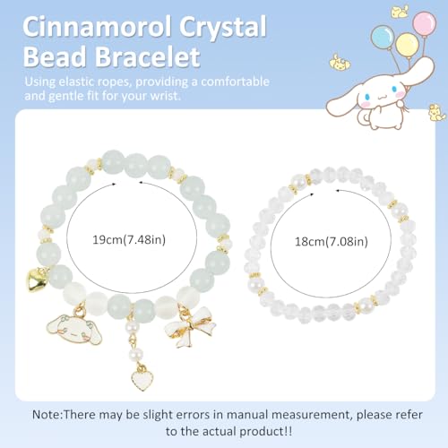 HASTHIP® 2pcs Crystal Bead Bracelet for Woman Girls Cinnamoroll Charm Friendship Bracelet for Girls, Dual Layered Cartoon Beige Elastic Bracelet for Women Girls Teens Birthday Christmas Gift