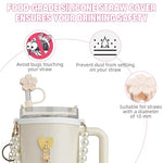 HASTHIP® For Stanley Cup Accessories Charm Kit Set 14PCS Sakura Silicone Straw Cap White Pearl Chain Handle Bottom Sleeve Cup NOT Included