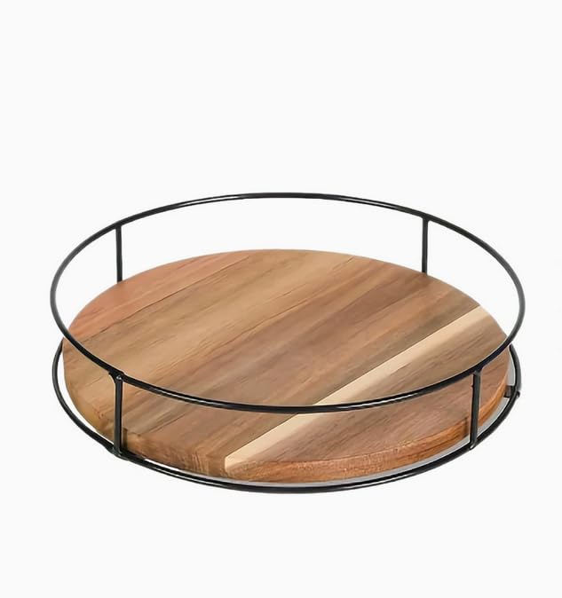 HASTHIP® Lazy Susan Giratoria de Madera de Acacia,Bandeja Redonda para Mesa y Cocina,Organizador para Alacena y Encimera Centro Mesa Decorativo Estilo Rústico
