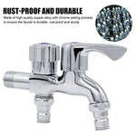 Silver 2 in 1 Brass Two Way Dual Tap for Washing Machine with Wall Flange,Chrome Plated Copper for Bathroom & Kitchen