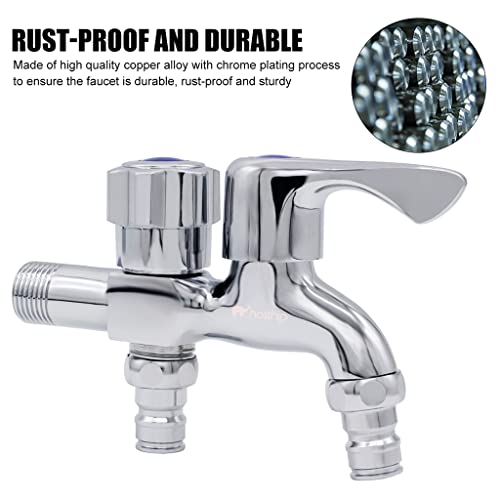 HASTHIP® 2 in 1 Brass Dual Tap for Washing Machine, Two Way Tap for Washing Machine, Washing Machine Taps with Wall Flange, Hrome-Plated Copper, for Bathroom/Kitchen (Silver) 3 PCS