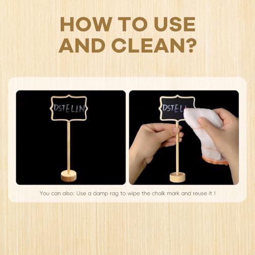 HASTHIP® 10Pcs Mini Chalkboard Sign Stands Writable Message Chalkboard Labeling Signs for Buffet or Food, Decorative Nameplates with Wooden Base for Catering, Wedding, Party, Festivals, 3.3x2.4 inch