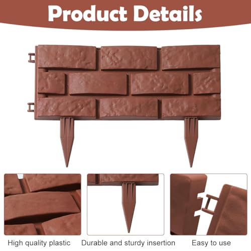 HASTHIP® 12PCS Garden Fence Border Decor Fencing Rustic Brick Edging Picket Connectable Decorative for Lawn Pathway Backyard Brown