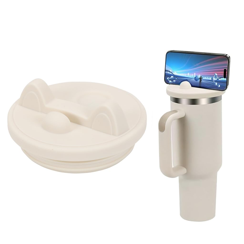 HASTHIP Silicone Tumbler Lid for 40oz Stanley Cup with Phone Holder and Flip‑Top Closure
