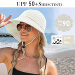 HASTHIP® Sun Hats for Women, Wide Brim Bucket Hat UV Protection Beach Hat for Women with Chin Strap, Outdoor Casual Womens Hats, Adjustable Tie-Back