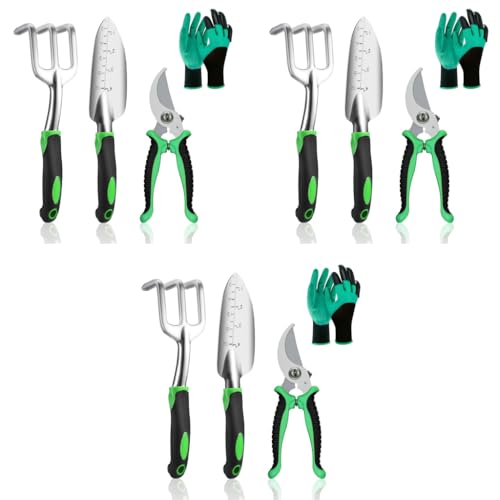 HASTHIP® 12PCS Garden Tools for Home Gardening Stainless Steel Heavy Duty Transplanting Spade Cultivator Pruner Gloves Farming Tool Sets