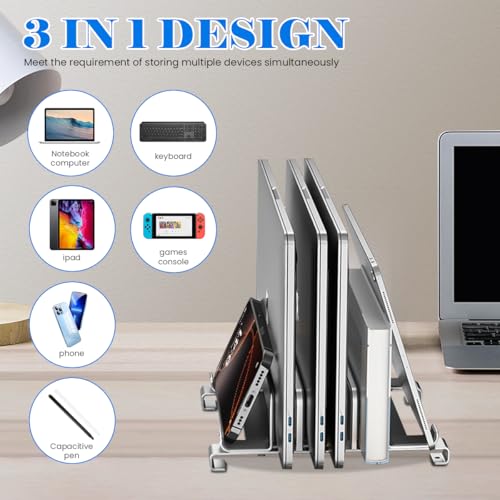 HASTHIP® Momax Adjustable Laptop Stand for Desk, Foldable Metal Laptop Table Holder with 360° Rotating Base, Compatible with MacBook, iPad, Tablet, Phone, E-Reader, Notebook, Cooling Aluminum Riser