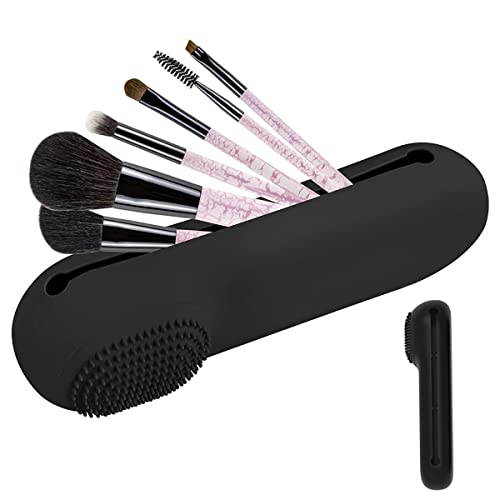HASTHIP® Silicase Makeup Brush Holder Case with Cleaning Area, Silicone Cosmetic Brush Organizer Fits Full Size & Large Brushes, Magnetic Closure, Travel & Daily Storage (Brushes Not Included)