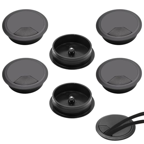 HASTHIP® Serplex 6 Pack 2 Inch Round Desk Grommets, Flip-Top Cable Organizer, Multi-Purpose Decorative Grommet Cover for Office Desk Wire Management, Power Cord Hole Covers