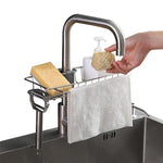 HASTHIP® BrandName Kitchen Sink Caddy Organizer – Large Detachable Stainless Steel Faucet Rack, Hanging Sponge Holder for Drainage, Soap, Scrubbers, Kitchen & Bathroom (15x17cm)