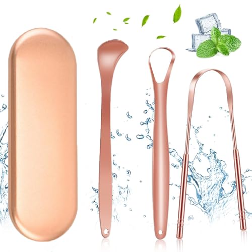 HASTHIP® Tongue Scrapers Set of 3Pcs Tongue Cleaning Scrapers for Kids Adults Stainless Steel Tongue Scrapers with Travel Case Oral Cleaning Tongue Scrapers