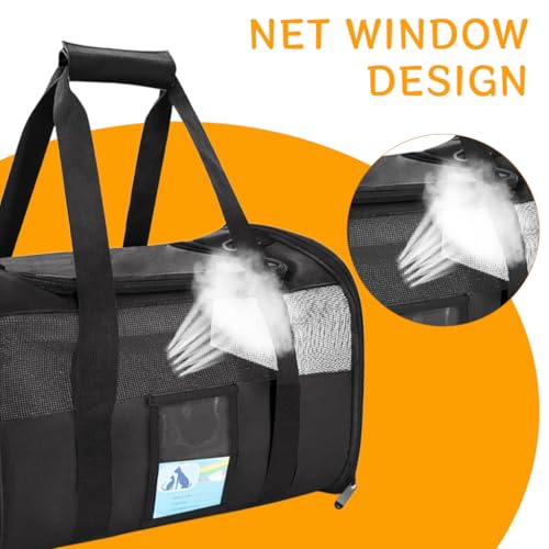 HASTHIP® Pet Carrier Transport Bag with Waterproof Food Pouch, Travel Carrying Case with Handle & Shoulder Strap, Breathable Mesh Carrying Case for Cat or Small Dogs, 50x23x31cm