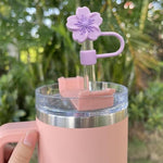 HASTHIP® 10PCS Flower Silicone Straw Caps for Stanley 30 40 Oz Cups Accessories Cherry Blossom Universal 10mm Covers for Glass Straws Dust-Proof Water Bottle