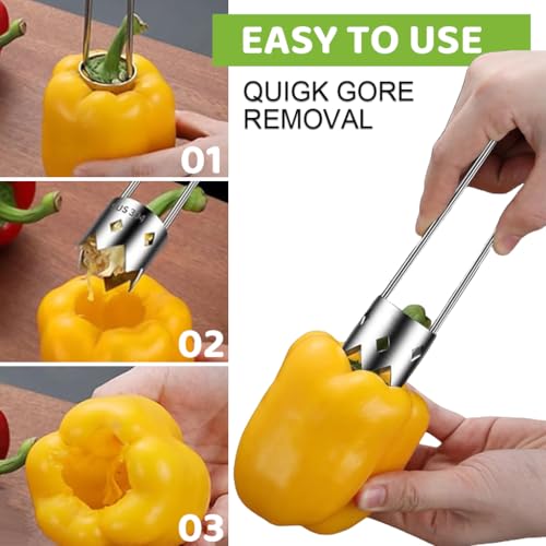 HASTHIP® 1Pack Red Bell Pepper Seed Corer, 304 Food Grade Stainless Steel Fruit Corer Easy Core Removal Remover Tool Bell Pepper Corer Tool for Vegetables Fruit Corer Kitchen Gadget
