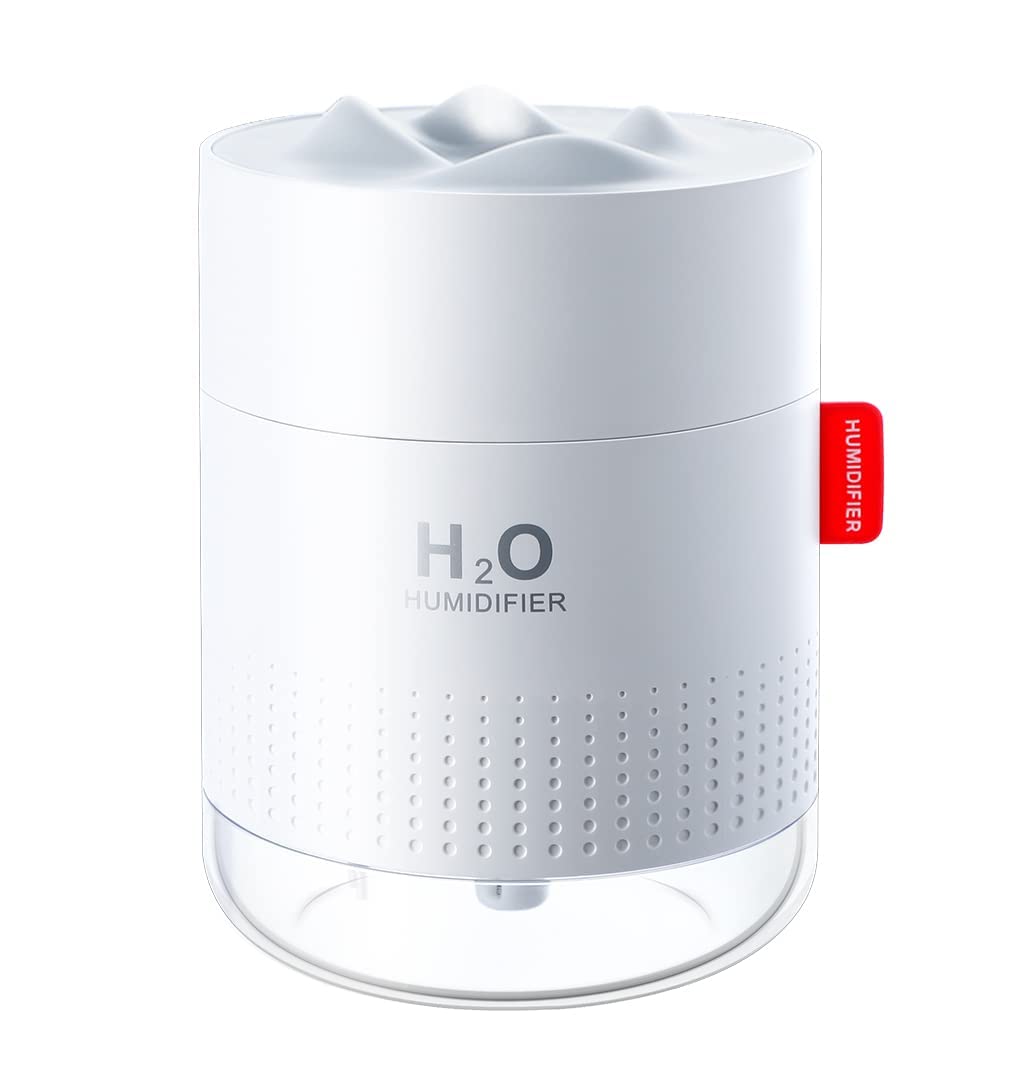 500ml Mini Silent Humidifier Household Car Humidifier Desktop Humidifier with Atmosphere Light Car Office Kids Room Bedroom Auto Shut-Off, 2 Spray Modes,LED (white)