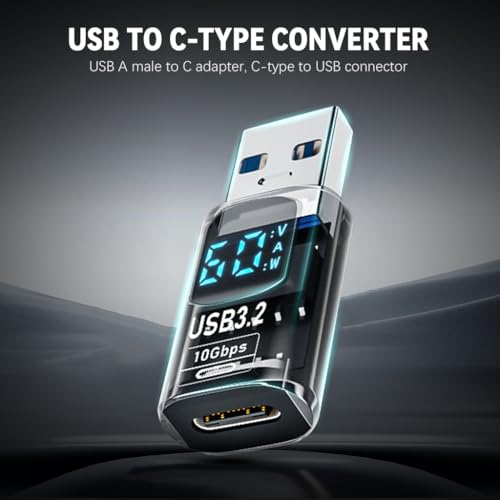 HASTHIP® PD 60W USB C to USB Adapter with LED Display,Type C Female to A Male Connector,10Gbps 3.2 Gen2 OTG Data Transfer Compatible with iPhone 16/15 Pro Max MacBook iPad Air Galaxy