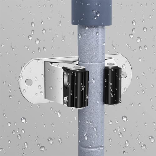 HASTHIP® 4Pcs Broom Holder Wall Mounted, Mop Holder for Wall, Wiper Holder for Bathroom, Stainless Steel Nail-free Wall Broom Holder Rack for Mop, Broom Long Handle Cleaning Tool