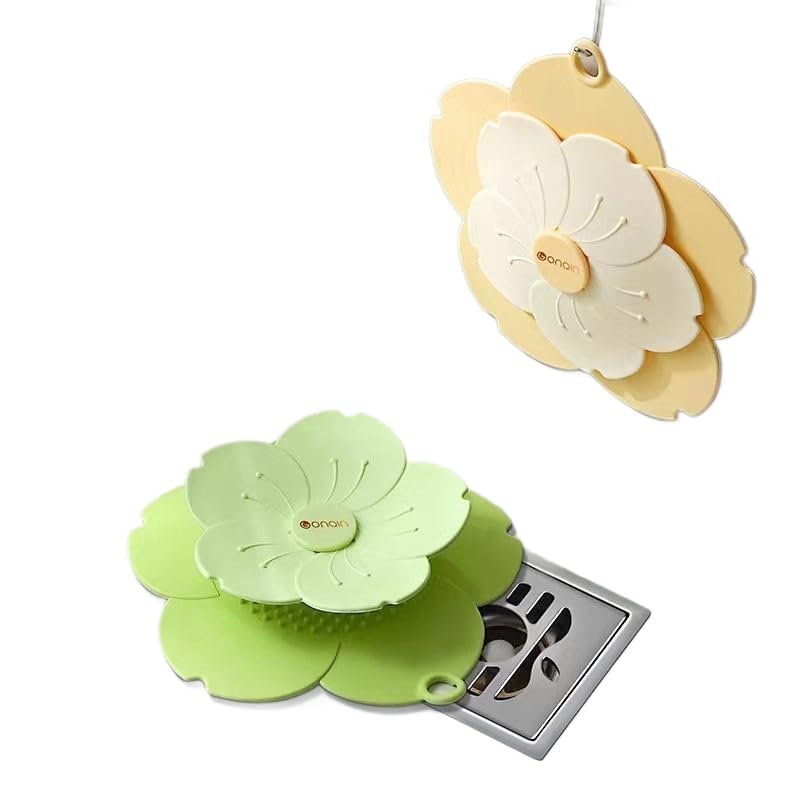 HASTHIP® 2Pcs Bathroom Drain Cover Drain Stopper, Cute Sakura Flower Drain Hair Catcher PVC Bathroom Drain Cover Anti-Clog Sink Strainer Hair Catcher para Bathroom, Shower y Kitchen Drains, 18x18cm