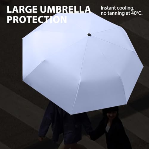 HASTHIP® UPF 50+ Travel Umbrella, Compact Folding Sun & Rain Umbrella with UV Protection Black Coating, Lightweight Windproof Design with Fiberglass Ribs & Rubberized Loop Handle, Purple