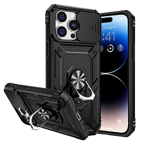 HASTHIP® Phone Cover for iPhone 13 Back Cover with Slide Camera Lens Protection Heavy Duty TPU Shockproof Protective iPhone 13 Case with Stand