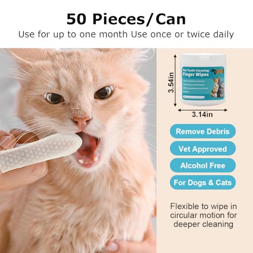 HASTHIP® 50 PCS Wet Wipes for Dogs, Pet Wet Wipes for Cats Dogs, Non-Woven Dog Wet Wipes for Cleaning Finger Cat Cot Grooming Wipes Suit for Pet Daily Teeth & Paw Care Cleaning Wipes