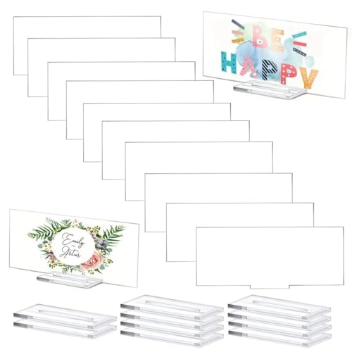 HASTHIP® 10Pcs Acrylic Table Sign Holders with Bases Tabletop Sign Holders Clear Sign Holders Party Event WeddingSupplies Stores Price Tag Holders Table Number Holder, 5.9x2.36inches
