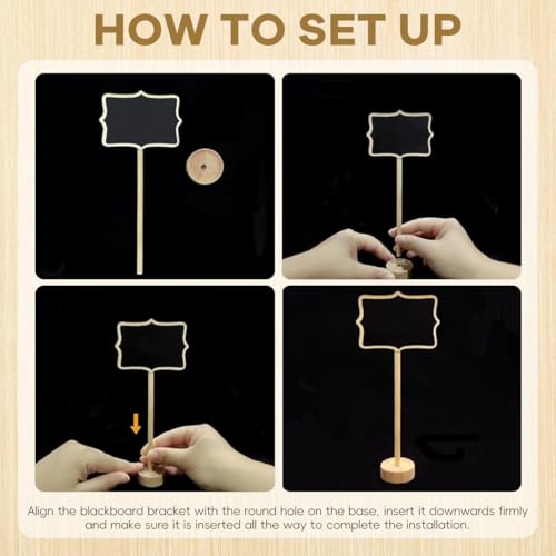 HASTHIP® 10Pcs Mini Chalkboard Sign Stands Writable Message Chalkboard Labeling Signs for Buffet or Food, Decorative Nameplates with Wooden Base for Catering, Wedding, Party, Festivals, 3.3x2.4 inch