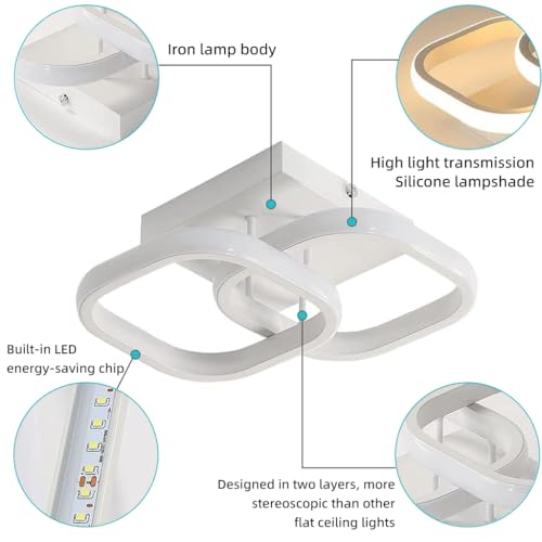 HASTHIP® mall Ceiling Light Modern LED Acrylic Square Ceiling Lamp, 22W 6000K White Light Lighting Fixtures for Hallway