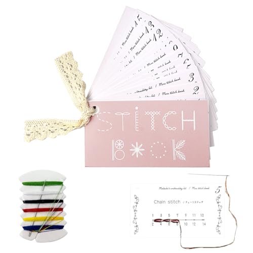 HASTHIP® Embroidery Stitch Guide Booklet with Needles & Threads, Beginner Sewing Practice Cards Set, DIY Creative Embroidery Kit, Portable Mini Sewing Book for Handcraft, Needlework Starter Supplies