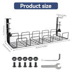 HASTHIP® Under Desk Organizer Cable Organizer No Drill Carbon Steel Wire Organizer Power Extension Holder Cable Organizer Removable Utility Under Desk Wire Organizer, 40x13x15cm