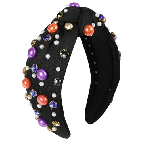 HASTHIP® Diadema para Mujer con Perlas y Cristales,Banda Ancha Elegante con Nudo Superior,Accesorio de Cabello Brillantes Regalo Ideal para Fiestas y Atuendos