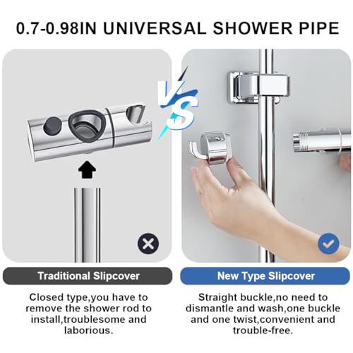 HASTHIP® Bathroom Shower Head Holder with Integrated Hooks Universal Slide Bar Bracket for 16-27mm Modern ABS Dual Hanging Hook Adjustable 2PCS