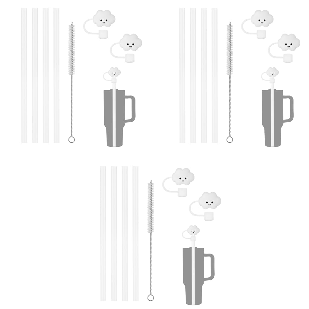 HASTHIP Straws for Stanley Cup with 12PCS 12.2 in Reusable PE Design and Cloud Caps | Cleaning Brush Included